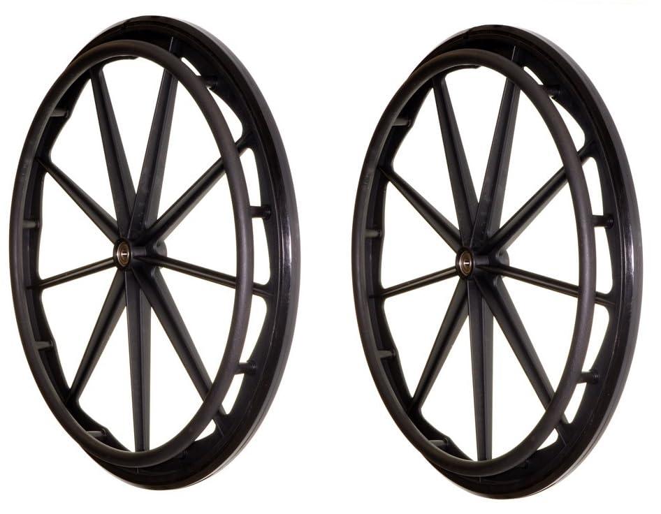 Flat Free Rear Wheels for Wheelchair for 22-24 Inch Wheelchairs, Wheelchair Wheels Replacement With Bearings and Handrim, Solid Black tires (Set of 2)