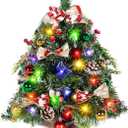 NALONE 24 Inch Mini Christmas Tree with Lights and Timer, Snow Kissed Tabletop Christmas Tree with 36 Pcs Ornaments, Artificial Small Xmas Tree with Pinecones and Red Berries