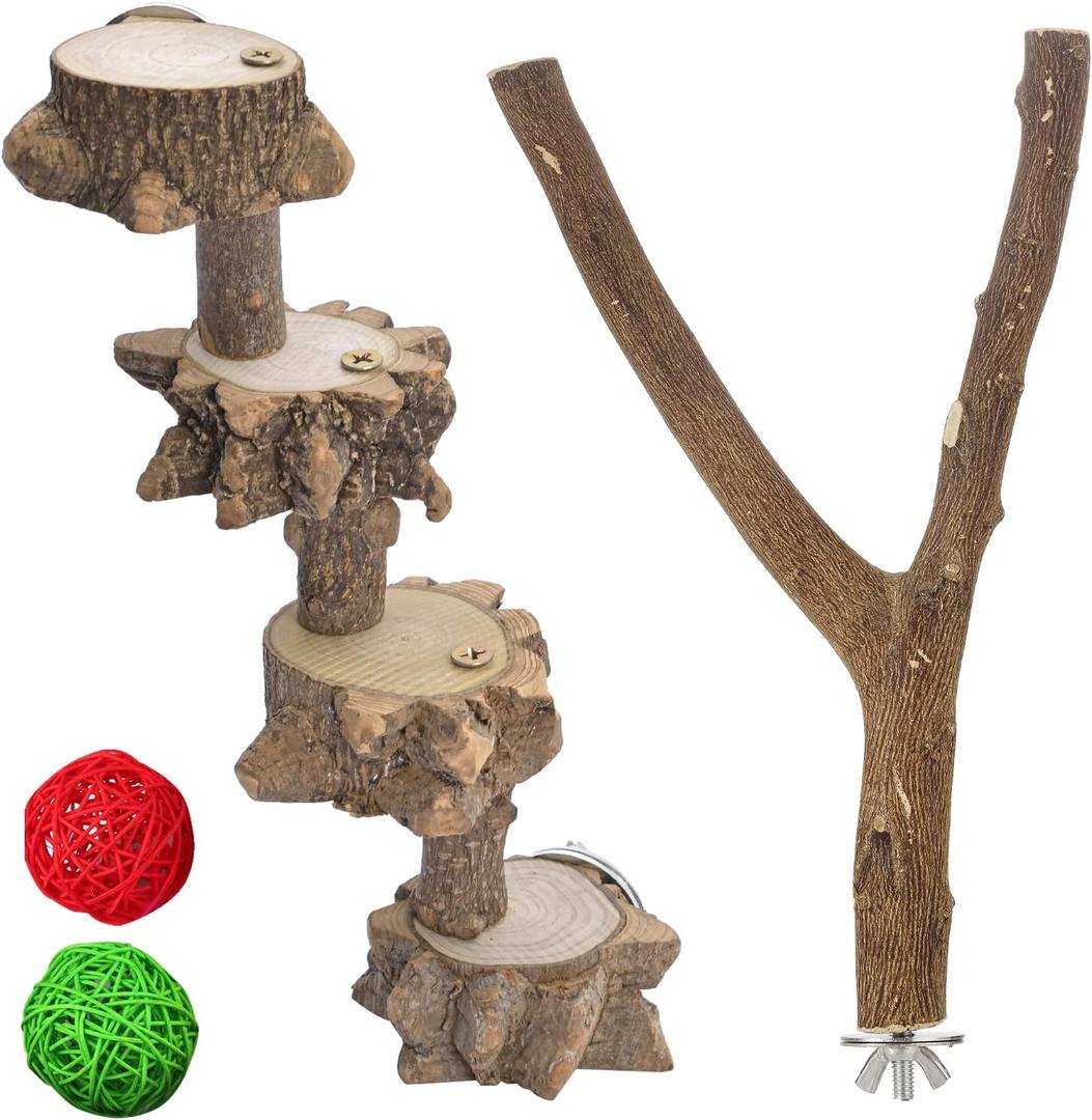 Parakeet Perches Toys for Cage, Bird Perch Stand Budgie Parrot Cockatiel Playground 4 Steps Ladder for Accessories 2 Pcs