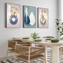 MPLONG Abstract Modern Minimalist Natural Framed Decorative Painting Bright style Wall Art Set of 3Wall Decor for Living Room, Bedroom, Dining Room, Office, etc. (Blue, 24 "X 32" X 3 pieces)