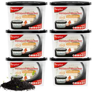 Vacplus Moisture Absorbers 6 Pack, Portable Humidity Absorber Boxes for Your Bathroom, Closet & Car, Dehumidifier with Activated Carbon, 10.5 Oz