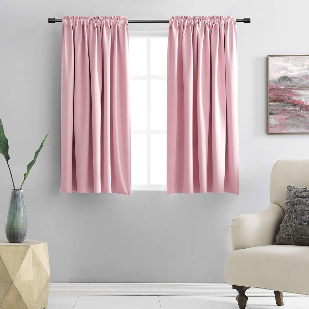 DONREN Pink Curtains for Kids Room - Home Decoration Privacy Protection Blackout Thermal Insulated Window Drape with Rod Pocket (Set of 2 Panels,42 x 45 Inch)