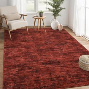 RUGSREAL 8x10 Washable Rug for Living Room Non-Slip Modern Abstract Area Rug Stain Resistant Large Bedroom Rug Contemporary Accent Throw Floor Carpet Solid Rug for Dining Room Home Decor, Red