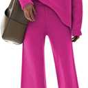 Fixmatti Women Sweater Set 2 Piece Knit Sweatsuit Turtleneck Sweater Top and Wide Leg Pant Lounge Outfits (Medium, Y-rose Red)