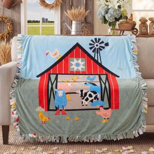 Chumia 2 Pcs/1 Set Farm Animal DIY Tie Throw Blankets 57 x 57 Inch