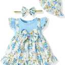 SUNNY PIGGY Baby Girl Clothes Newborn Infant Flower Girl Dresses Summer Outfit 0 3 6 9 12 18 24 Months Overall Skirt Set, 0-3 Months