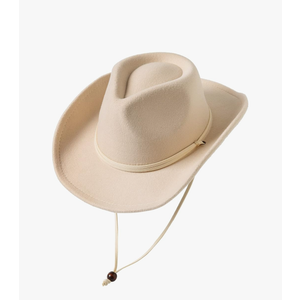 Jastore Boys Girls Cowboy Hat Kids Western Hat Felt Cowboy Hat Cowgirl Hat with Landyard (Beige, 5-10 Years)