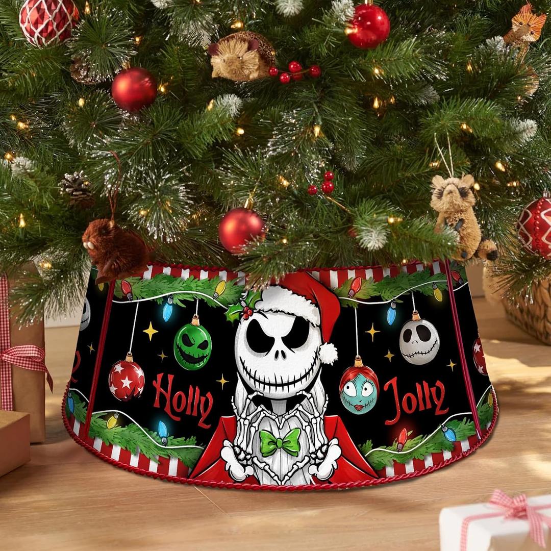 Metal Christmas Tree Collar, Jack Tree Ring Holiday Decor 29 Inch Diameter for Large Xmas Tree 7-9 Ft, Winter Holly Jolly Artificial Tree Skirt Home Indoor Outdoor Decoration