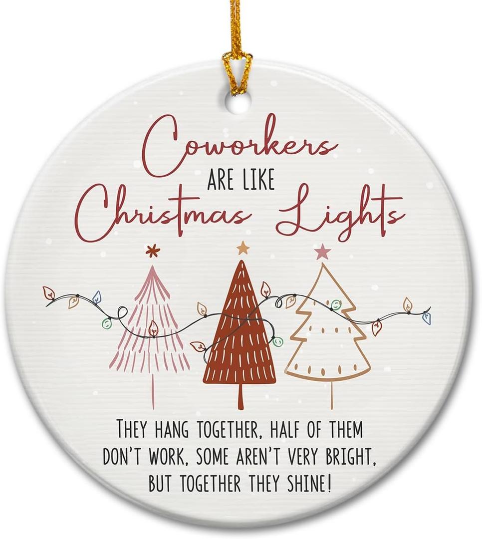 9 x Coworker Christmas Ornament 2025 - Coworkers are Like Christmas Lights Ceramic Ornaments - Funny Team Friendship Gifts, White Elephant Gifts for Work Bestie, Friends, Colleagues