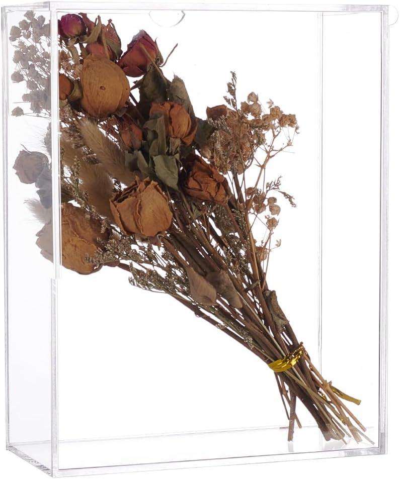 UNICRAFTALE 6x8 Acrylic Shadow Box Frame Photo Frame Stand Rectangle DIY Tabletop Display Case All Clear Memory Box for Dried Flowers Room Wedding Party Decor