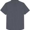 TUNEVUSE Linen Shirts for Men Summer Button Down Shirt Casual Short Sleeve Striped Beach Shirt with Pockets Navy Large (Gray, L)