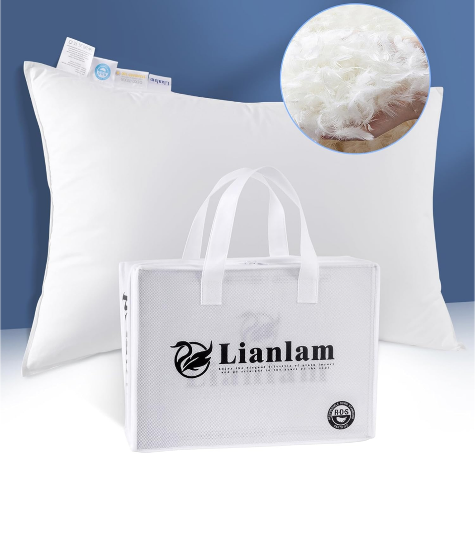 Luxury Canadian White Goose Down Pillow King - 1050+ Fill Power, Soft Down Pillows for Sleeping, Fluffy Pillow for Neck Pain Relief, Hotel Bed Pillows for Side Sleeper (1 Pack, 20"x36")
