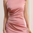 Velius Women's Satin Sleeveless Spaghetti Strap Elegant Backless Ruched Bodycon Slit Maxi Dress (Pink)