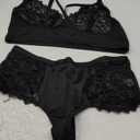 SOLY HUX Women's Plus Size Sheer Lace Lingerie Wireless Bra and Panty 2 Piece Underwear Set (3X-Large Plus, Pure Black)