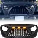 American Modified Goliath Grille w/LED Amber Lights Compatible with 2018+ Jeep Wrangler JL and 2020+ Gladiator JT Models w/o TrailCam, Matte Black