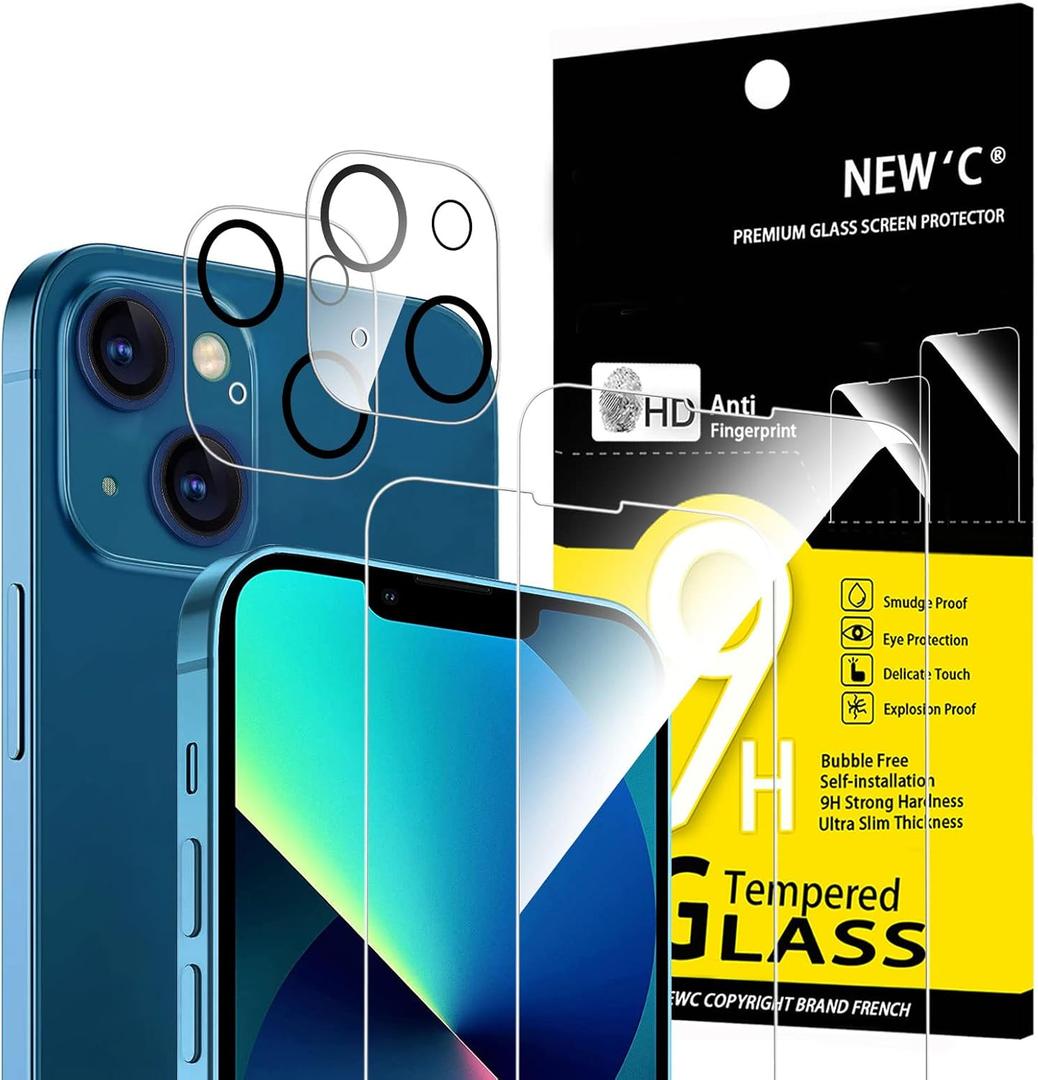 5 x NEW'C 4 Pack, 2 Pack for iPhone 13 Screen Protector (6.1 inch) + 2 Pack Camera Lens Protector, Sensor Protection,Case Friendly Tempered Glass Film