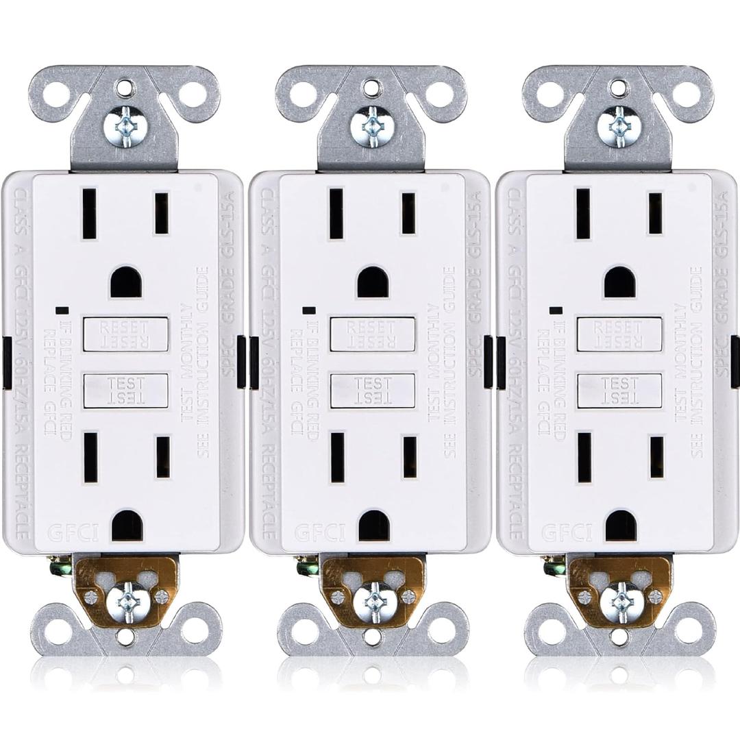 15A GFCI Outlets [3-Pack], ETL Listed, Non-Tamper-Resistant GFI Duplex Receptacles with LED Indicator, Self-Test Ground Fault Circuit Interrupter, White, 3 Piece