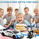 Getatoy Remote Control Car Transformer Toys for Boy 4-6 Years Old: One-Button Transforming Police Car with LED Light & 360° Rotation Drifting 2.4 Ghz Robot RC Car Christmas Birthday Gift Idea for Kids