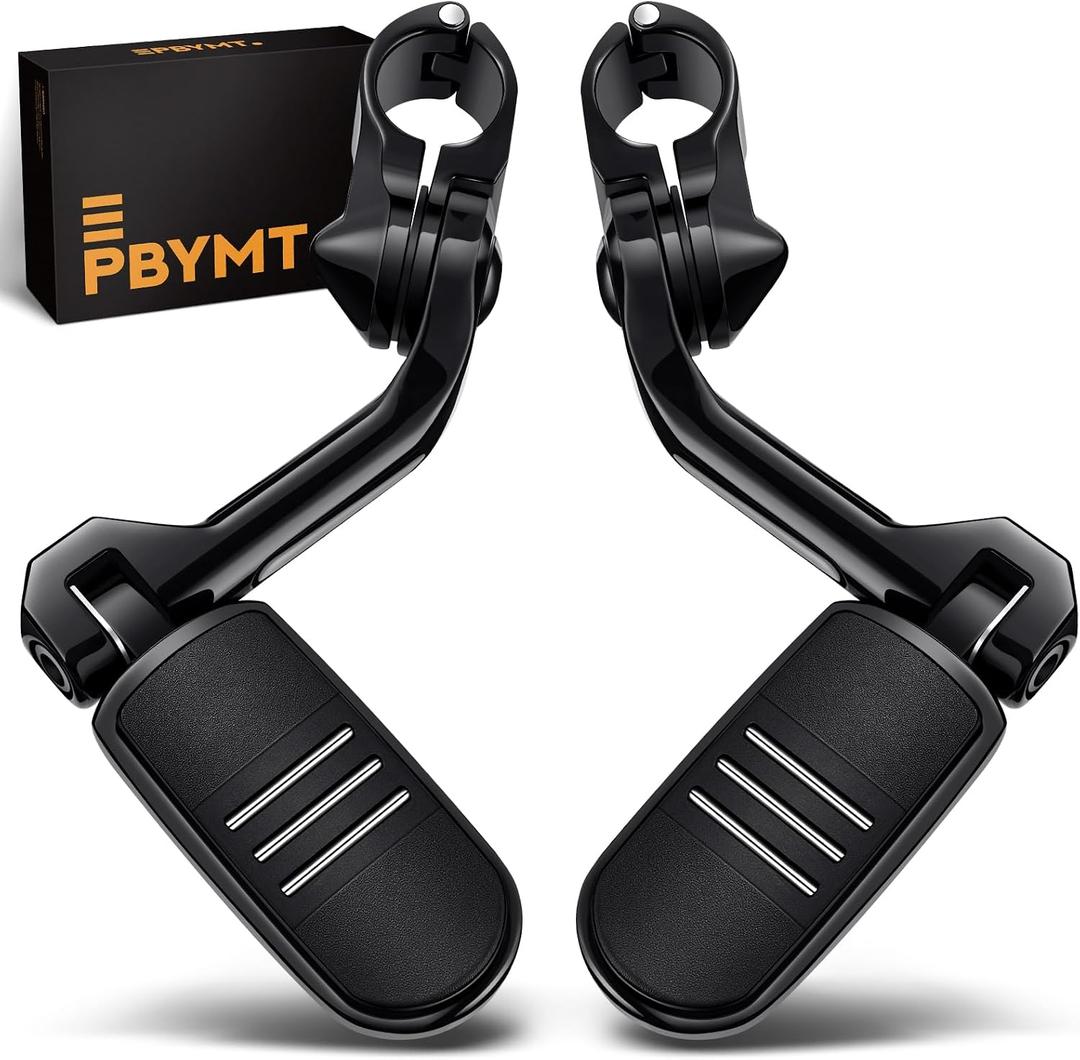PBYMT Highway Pegs Long Angled 304 Stainless Steel, Highway Footpegs Footrest Fit For 1''&1.25''(25/32mm) Crash Bars Compatible with Harley Davidson Touring Black
