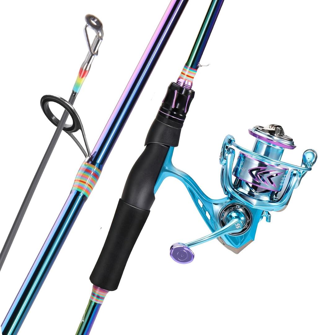 Sougayilang Spinning Fishing Reel Rod Combo, Two Pieces Colorful Poratble Light Weight Fishing Rod with Powerful Fishing Gear for Freshwater Saltwater (1.8/5'10'')