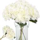 Kisflower 6pcs White Hydrangea Artificial Flowers - Faux Hydrangea Flowers, Fake Silk Flowers for Table Centerpiece, Silk Hydrangea Flowers with Stems for Home Wedding Party Decor