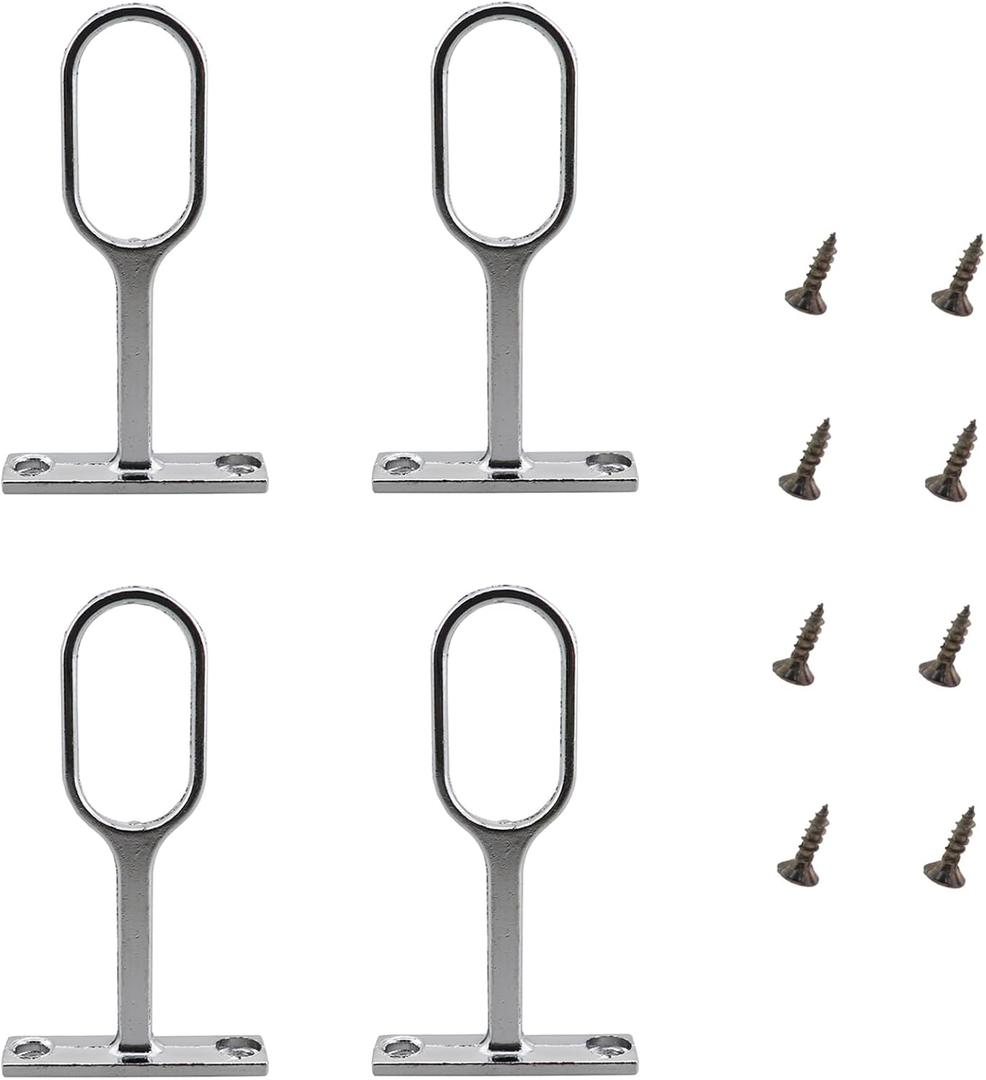 4PCS Zinc Alloy Clothes Rod Clothes Holder Flat Pipe Flange Top Mounted Thickened Clothes Holder with Screws 70x39.4x15.3mm Silver Oval Closet Rod Support