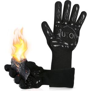 BBQ Grill Gloves, 1472F Heat Resistant Barbecue Gloves Oven Mitts, Silicone Non-Slip Cooking Gloves for Kitchen, Grilling and Baking, EN407 Certified, 13 inch Long, Black, XL Size