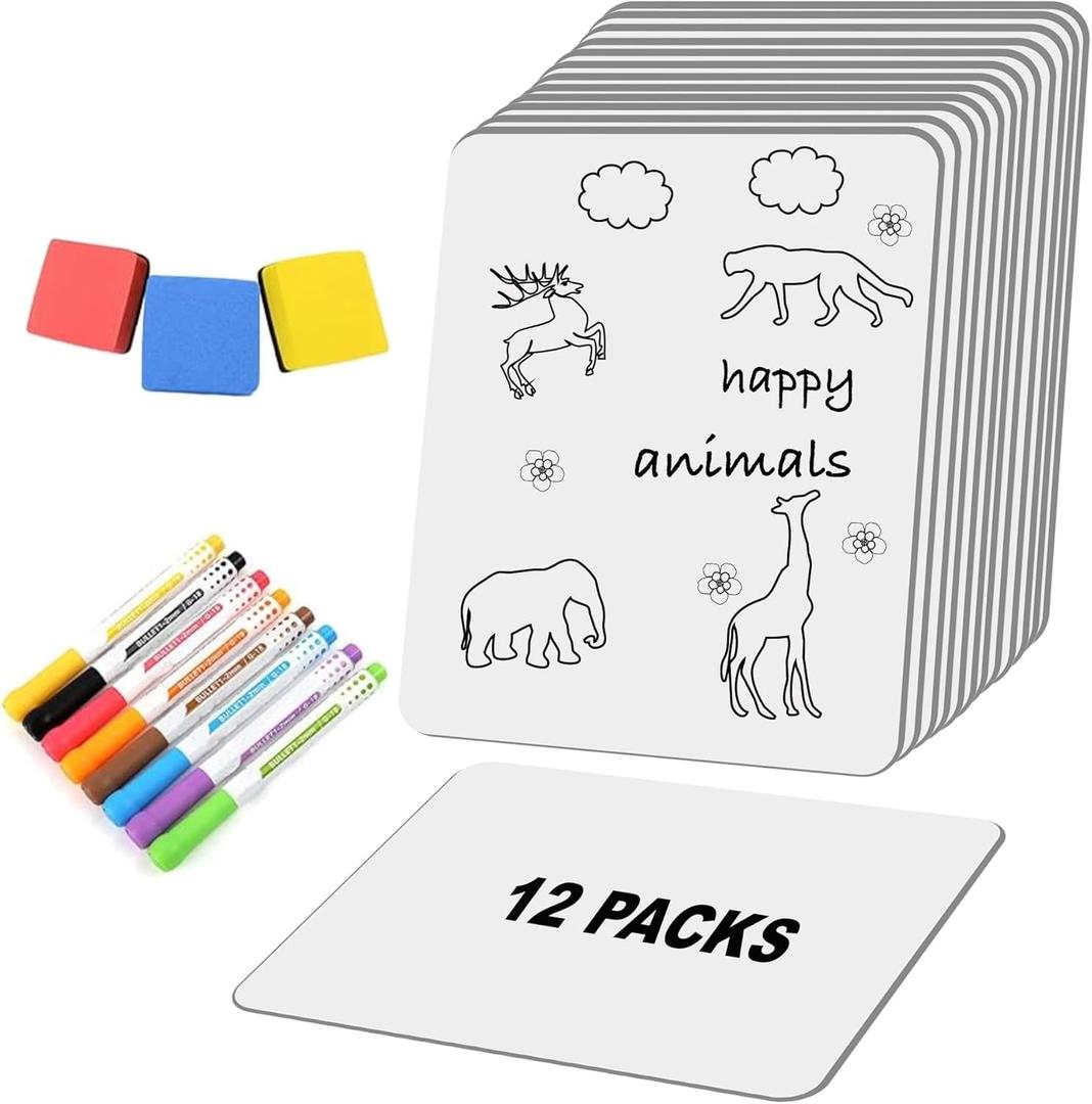 Tlpmsk Small White Board, Dry Erase LapBoards 9''x 12'' Mini Board Double Sided Portable LapBoards for Students Teachers School Supplies (12 White Boards)