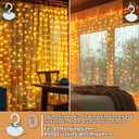 HXWEIYE 300LED Fairy Curtain Lights, 9.8x9.8Ft USB Plug-in 8 Modes Christmas String Hanging Lights with Remote for Bedroom Backdrop Wedding Indoor Wall Decor, Warm White, Standard 1 Pack