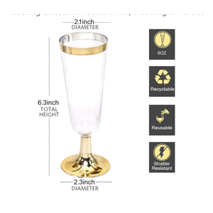 I00000 Gold Champagne Flutes 50 PACK, 5 Oz Disposable Champagne Glasses, 2-Piece Plastic Toasting Glasses for Celebration, Wedding or Parties