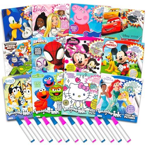 12 Mess Free Imagine Ink Coloring Book Set for Kids - Bulk Bundle with 12 No Mess Coloring Books (Sonic, Bluey, Mickey, Minnie, Spidey, Peppa Pig)