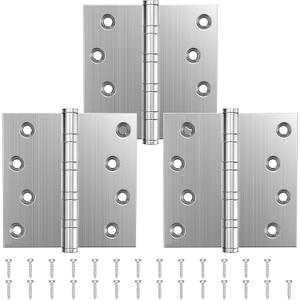 KOLET Ball Bearing Door Hinges, 4 x 4 Inches Door Hinges, Square Corner, Stainless Steel Hinges, Heavy Duty, Smooth and Non Removable Pin, Brushed Nickel, 3 Pack