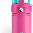 ENCOOL Kids Insulated Water Bottle with Straw - 12oz Stainless Steel Water Bottle with Dual Spouts, Leak-Proof, BPA-Free, Double Wall Vacuum Keeps Cold for 24 Hours for Sports, Travel (Light Crimson)