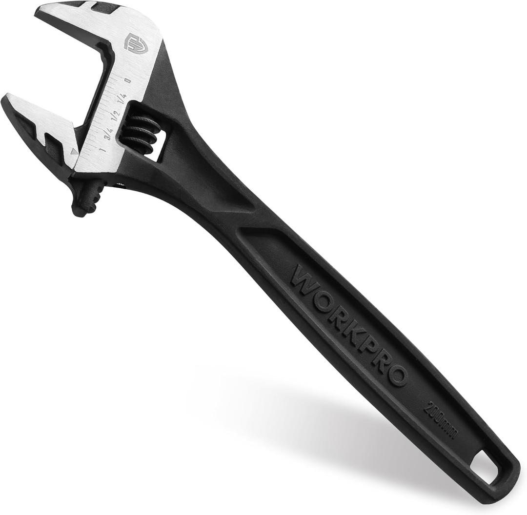 WORKPRO 8" Adjustable Wrench, Black Oxide Wrench 8 Inch with Inch/Metric Scale, Premium Cr-V Steel