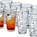 Amazing Abby - Iceberg - 24-Ounce Plastic Tumblers (Set of 8), Plastic Drinking Glasses, All-Clear High-Balls, Reusable Cups, Stackable, BPA-Free, Shatter-Proof, Dishwasher-Safe