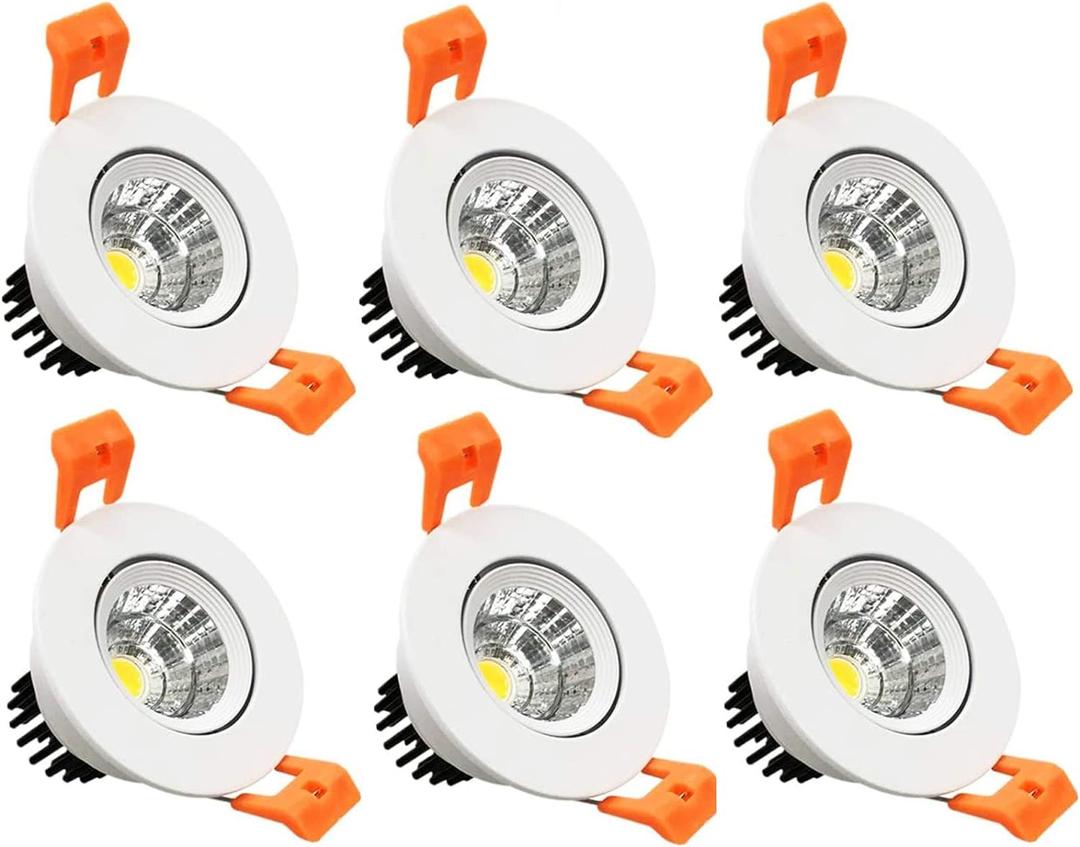 inShareplus 2 Inch LED Downlight, Recessed Lighting COB Dimmable, 5000K Daylight White, CRI80, Ceiling Lights with LED Driver, 6 Pack