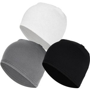 3-Pack Cooling Skull Caps for Men & Women, Soft Nylon Breathable 3D Mesh Helmet Liner, Moisture Wicking Cycling Cap