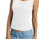 Womens Tank Tops Crewneck Sleeveless Summer Sweaters Vest Casual Basic Tees Ribbed Shirts (White, M)