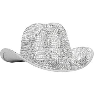 Western Cowboy-Hat for Women Fringe Rhinestone-Hat Retro Cowgirl-Hat for Music Festival Disco Praty M-L