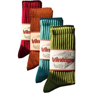 4 Pairs Natural 98% Cotton Socks for Women & Men Crew Seamless Cozy Fall Socks Breathable Unisex Slouchy Socks (5-10)