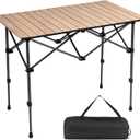 Byliable Camping Table Folding Portable Camp Aluminum Fold Up Lightweight Roll Up Table Adjustable Height with Carry Bag Indoor Outdoor for Camping, Picnic, Backyard, BBQ, Patio, Wood Grain