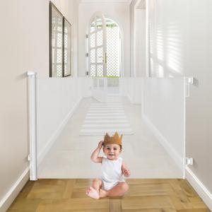 Babepai Retractable Baby Gates Extra Wide, 55" Wide x 38" Tall Dog Gates for Stairs, Indoor/Outdoor Use, Child Gates for Doorways, Deck, Porch, Hallways, Patio - White (55" Wide x 38" Tall, B-white)
