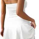 IWD Strapless Tube Dress for Women Ruched Waist Summer Mini Corset Dresses Flowy Tiered Ruffle Cute Short Graduation Dress, White X-Small