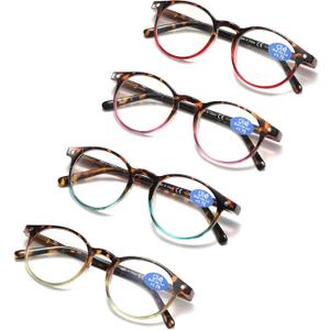 25DU Reading Glasses for Women - Blue Light Blocking Ladies Spring Hinge Readers with Pouches Anti Eyestrain/Glare Women's Computer Eyeglasses (4 Pairs Mix Color, 3.00)