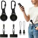 2Pack Anti theft Phone Tether, Retractable Phone Lanyard with Steel Cable, Locking Carabiner & 360 Swivel, Universal Phone Tether Tab for Outdoor Skiing Hiking Climbing Fishing, Black