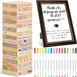 Gerrii 72 Pcs 2026 Graduation Guest Book Alternative for Sign in, 54 Wooden Block 16 Pens and Grad Photo Frame for Congrats Grad Party Supplies College High School(Brown Photo Frame)