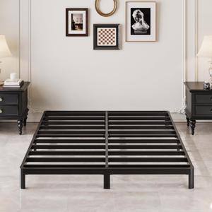 7 Inch Low Queen Bed Frame with Rounded Corner Legs, 2000 LBS Heavy Duty Metal Slats Support Queen Platform Bed Frame No Box Spring Needed, Easy Assembly, Black
