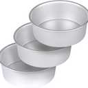 HomeMall 8 x 3 Inch Aluminum Round Cake Pan, 3-Piece Set Cake Baking Pans, Round Layer Cake Baking Pans for Birthday Wedding Home Kitchen DIY Baking Tools, Heavy Sturdy & Healthy, Oven Safe