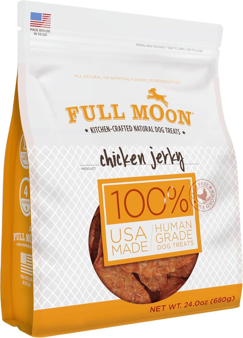 Full Moon Chicken Jerky Healthy All Natural Dog Treats Human Grade Made in USA Grain Free, 1.5 Pound (Pack of 1)(BB: January 15, 2027)