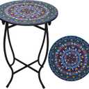 Fashion&cool Small Outdoor Side Table, 14" Round Patio Side Table, Weather Resistant Metal Desk End Table Side Table for Patio Yard Porch Balcony Garden Bedside, Plant Stand for Indoor Outdoor